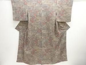 縮緬地寺塔に草花模様小紋着物